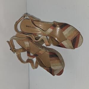 0356 Wet Seal Cork Platform Heels Sandals Women Size 9‎